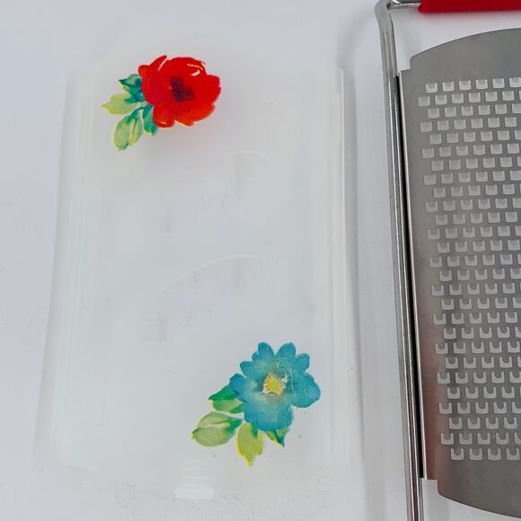 Pioneer Woman Grater Fine Red Floral Cover Handheld Cheese Kitchen Utensil - Picture 4 of 6